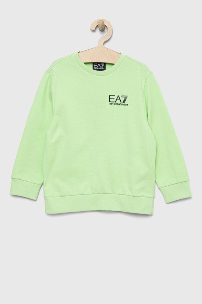 Дитяча бавовняна кофта EA7 Emporio Armani колір зелений з принтом