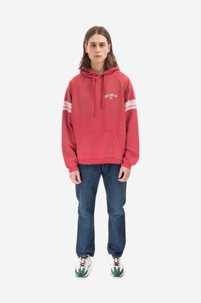 Бавовняна кофта Guess чоловіча колір рожевий з капюшоном візерунок Bluza GUESS USA Washed Hoodie M2BQ00KBB40 G1CG M2BQ00.KBB40-CYSM