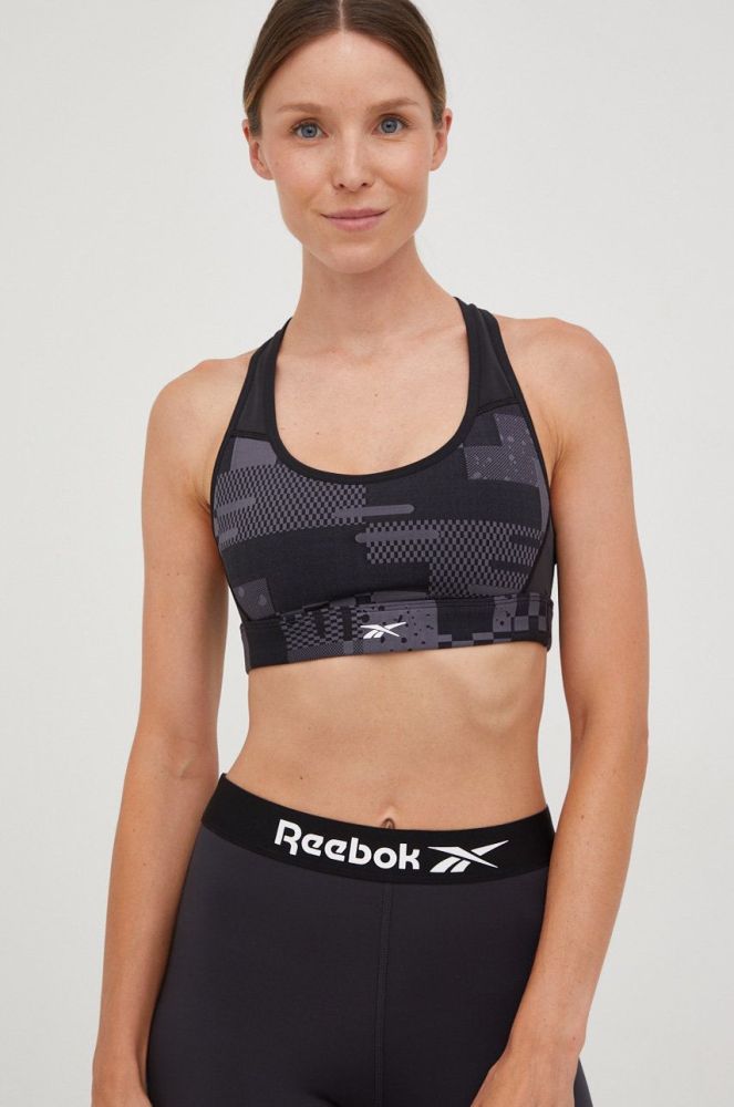 Спортивний бюстгальтер Reebok Lux колір сірий візерунок