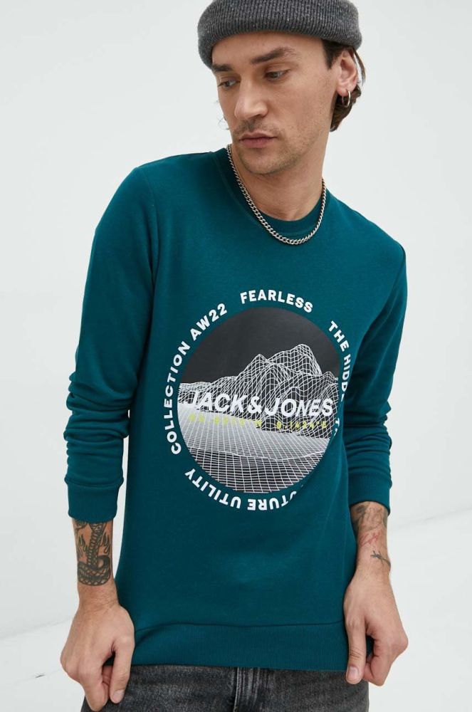 Кофта Jack & Jones чоловіча колір зелений з принтом