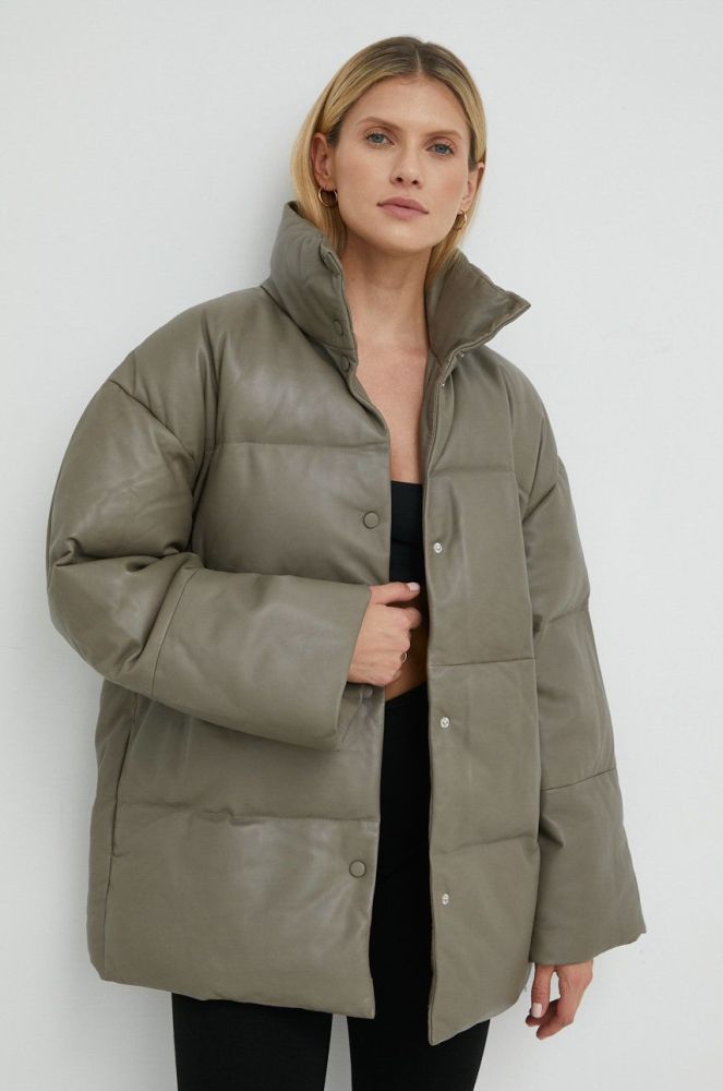 Шкіряна куртка Samsoe Samsoe жіноча колір сірий зимова oversize