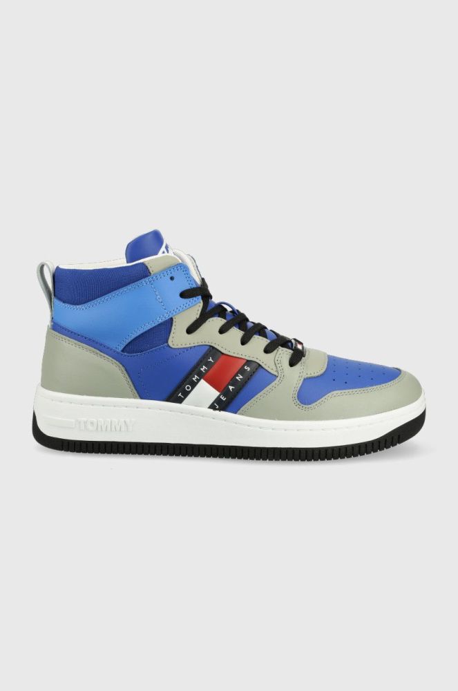 Шкіряні кросівки Tommy Jeans Mid Pop Basket колір блакитний