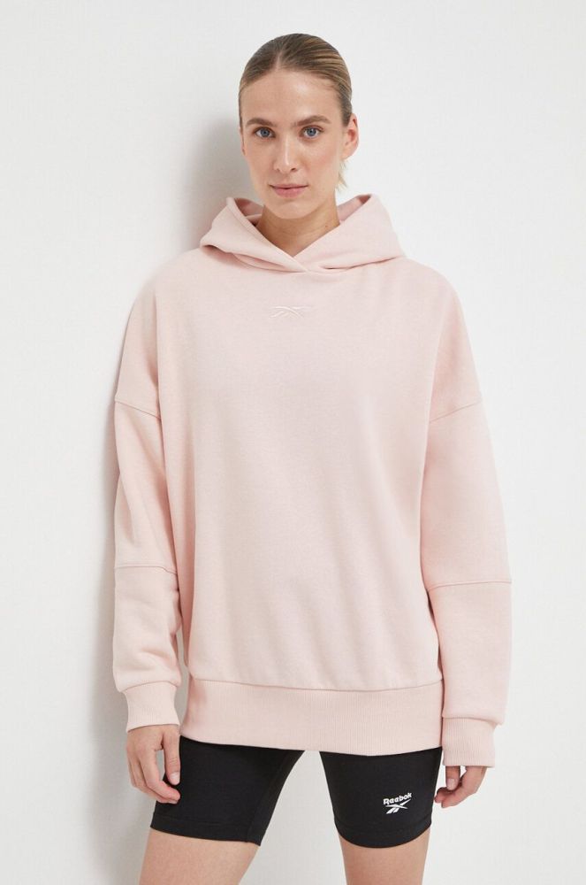Кофта Reebok LUX COLLECTION жіноча колір рожевий з капюшоном однотонна