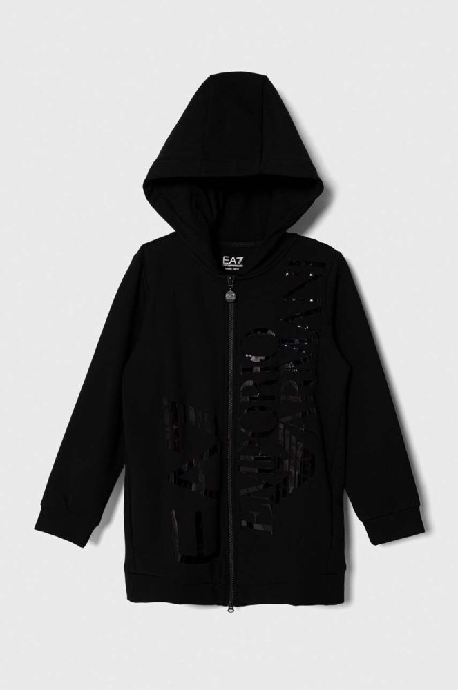 Дитяча кофта EA7 Emporio Armani колір чорний з капюшоном з принтом (3637860)