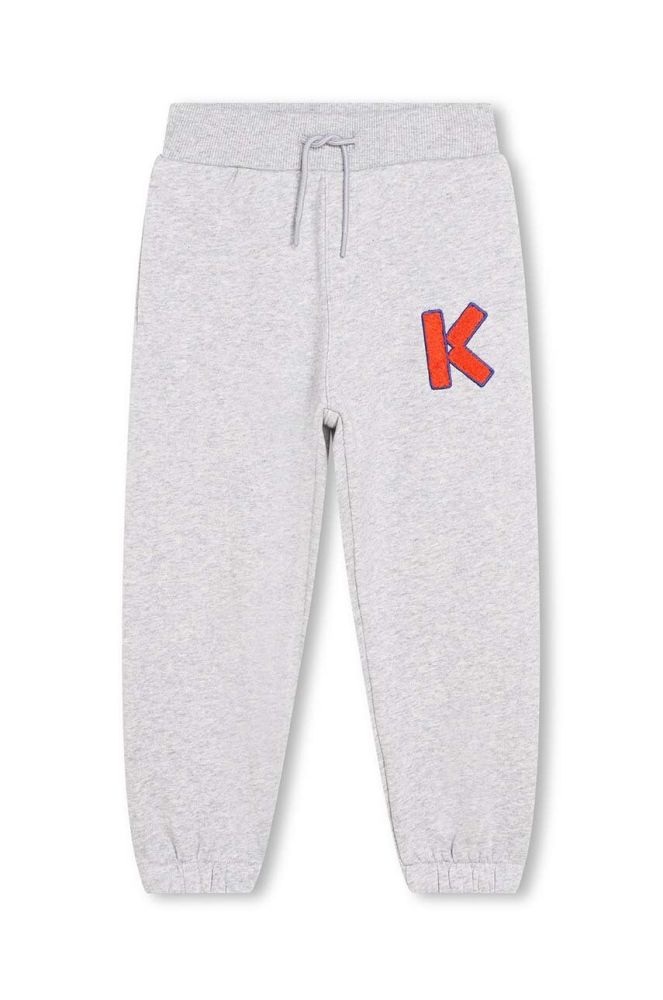 Дитяча бавовняна кофта Kenzo Kids колір сірий з капюшоном з аплікацією (3450015)