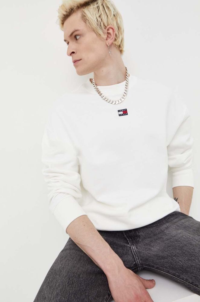 Бавовняна кофта Tommy Jeans чоловіча колір бежевий однотонна