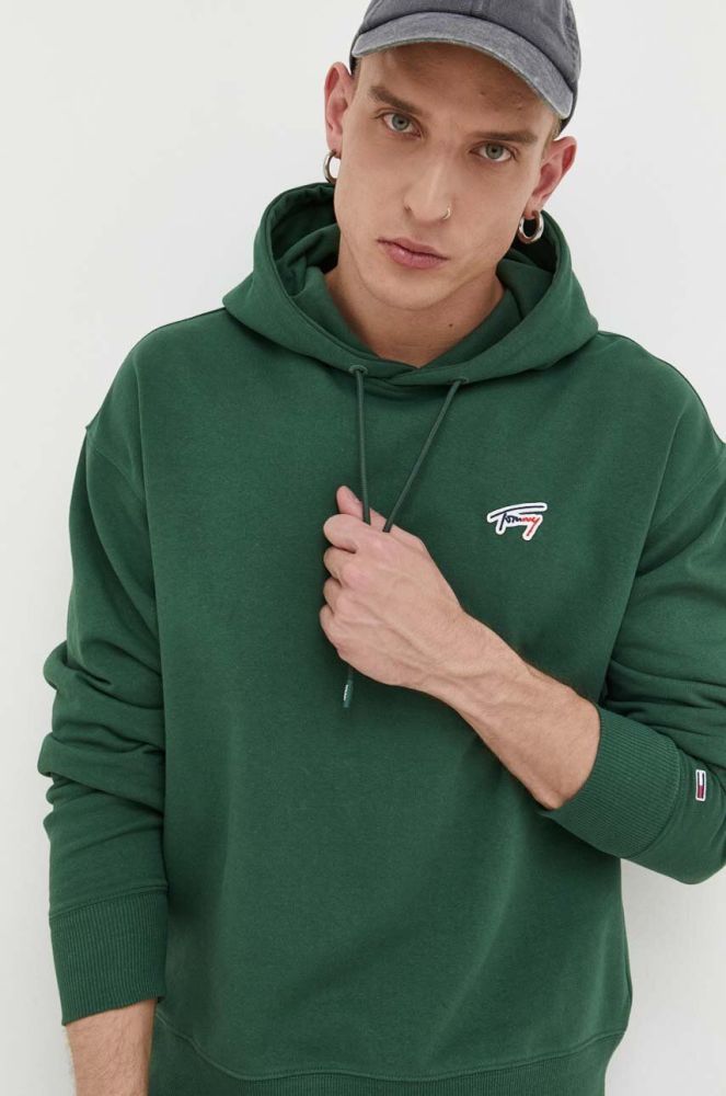 Кофта Tommy Jeans чоловіча колір зелений з капюшоном однотонна (3284013)