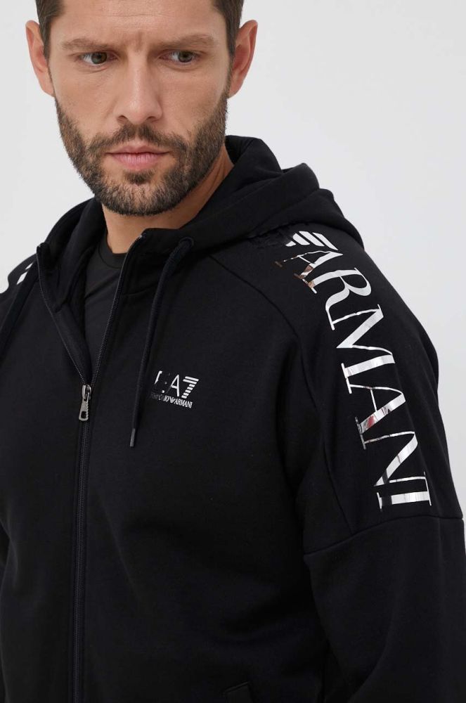 Кофта EA7 Emporio Armani чоловіча колір чорний з капюшоном з принтом (3332709)