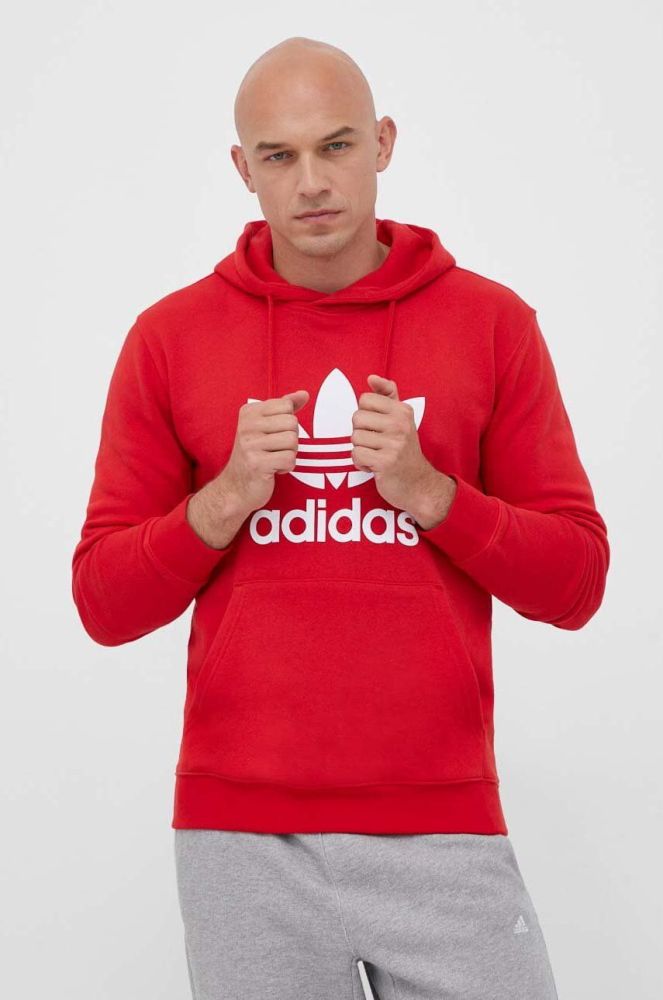 Бавовняна кофта adidas Originals чоловіча колір червоний з капюшоном з принтом