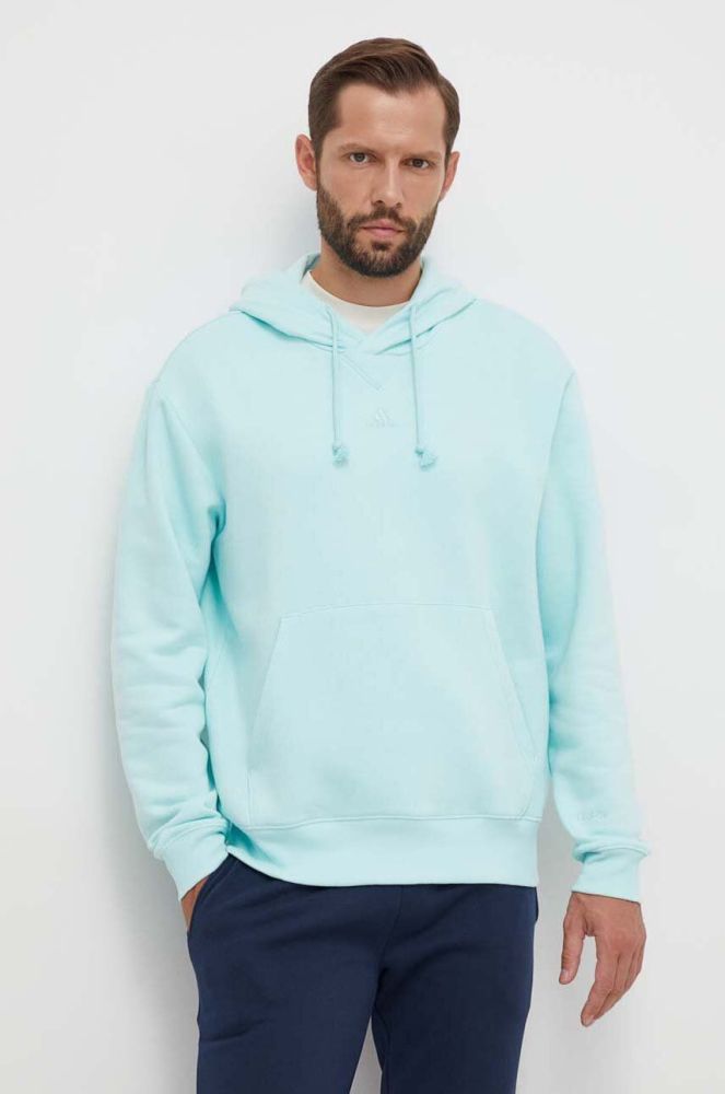 Кофта adidas чоловіча колір бірюзовий з капюшоном однотонна