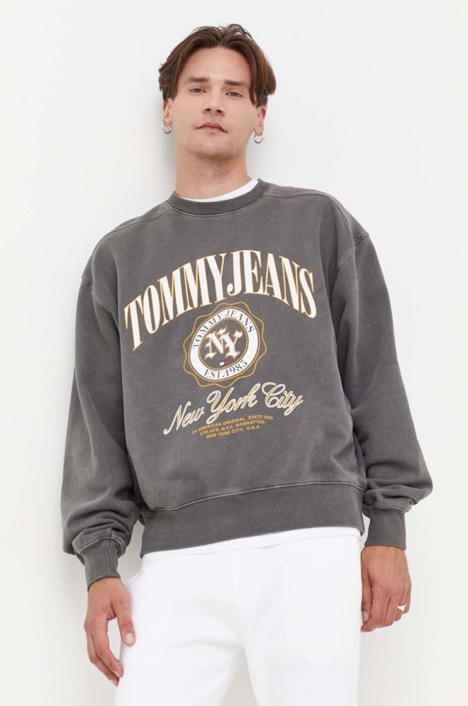 Бавовняна кофта Tommy Jeans чоловіча колір сірий з принтом