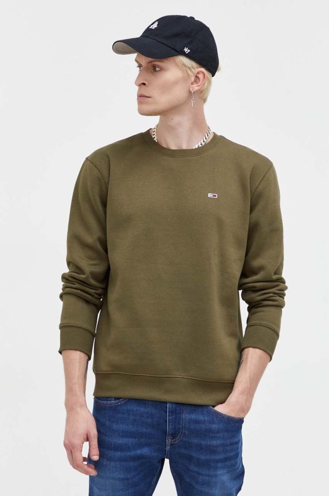 Кофта Tommy Jeans чоловіча колір зелений однотонна