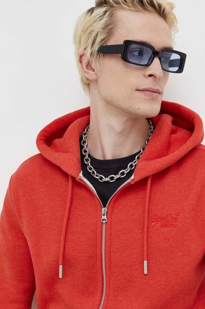 Кофта Superdry чоловіча колір червоний з капюшоном однотонна (3489071)