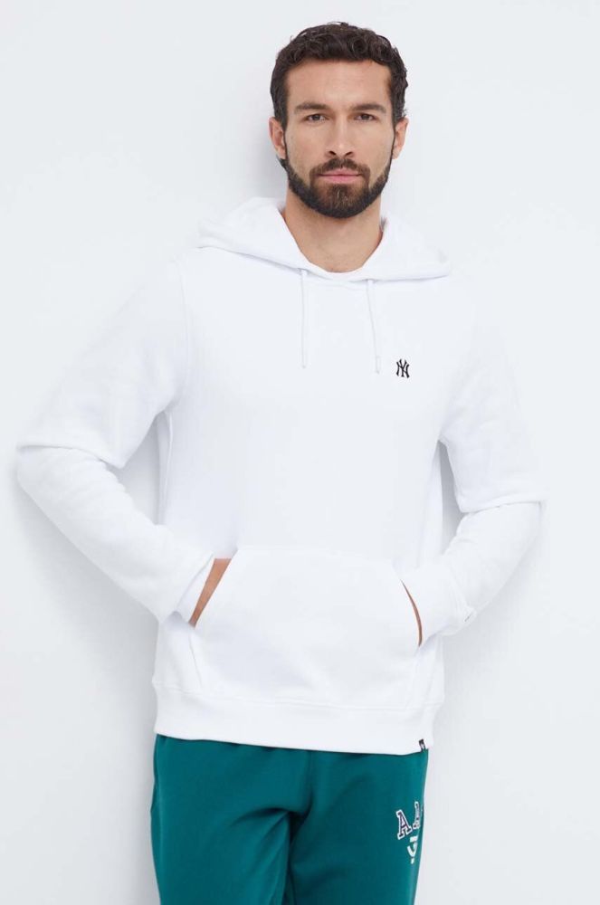 Кофта 47brand MLB New York Yankees чоловіча колір білий з капюшоном з аплікацією