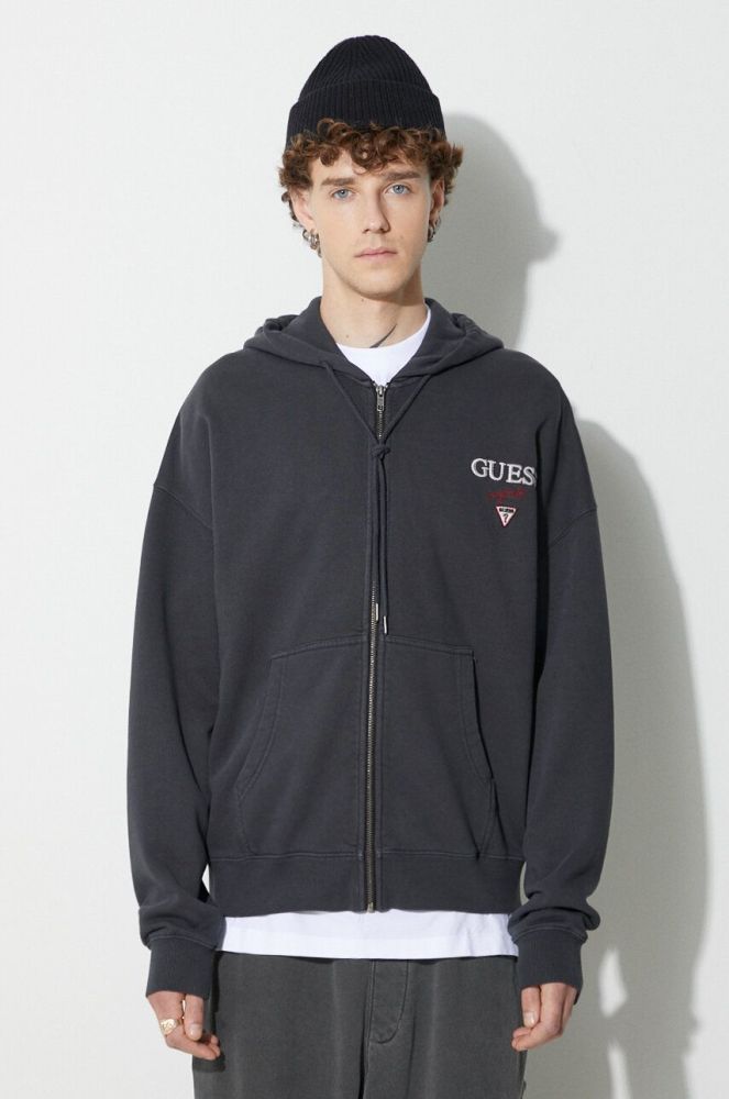 Кофта Guess Originals чоловіча колір чорний з капюшоном з принтом