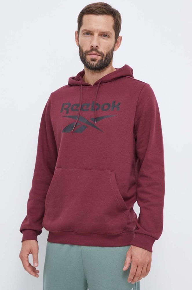 Кофта Reebok чоловіча колір бордовий з капюшоном з принтом (3563910)