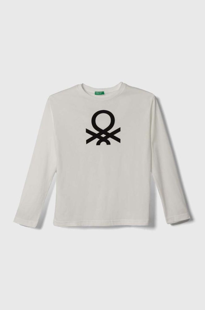 Дитячий бавовняний лонгслів United Colors of Benetton колір білий з принтом (3390710)