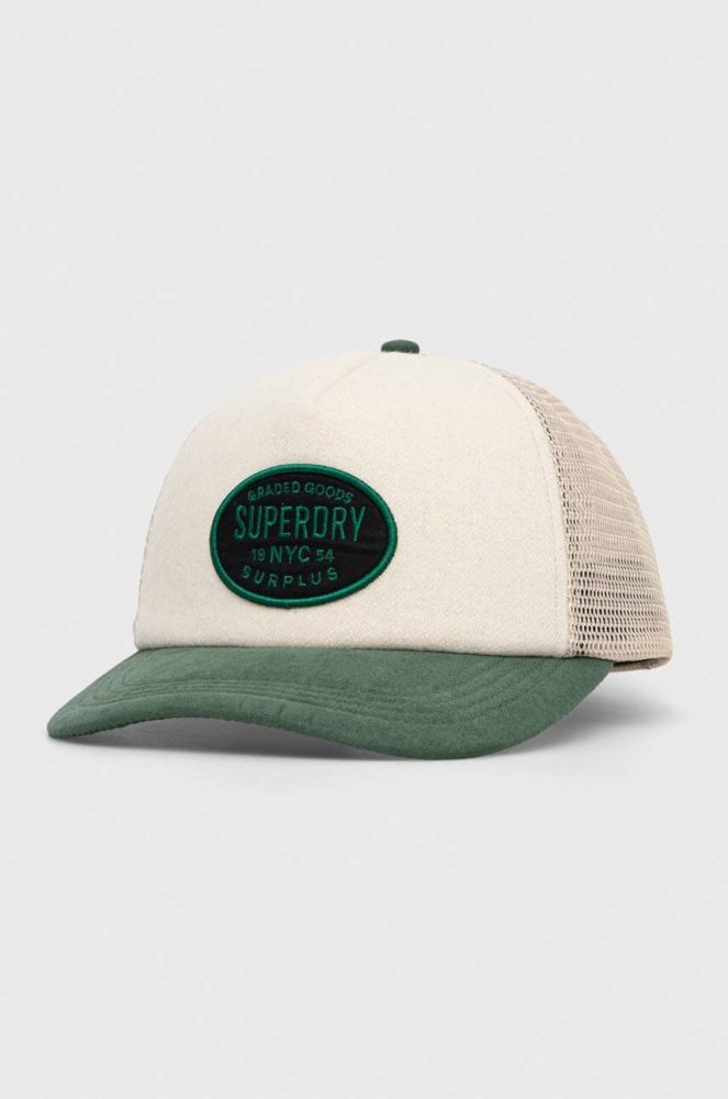 Кепка Superdry колір бежевий з аплікацією