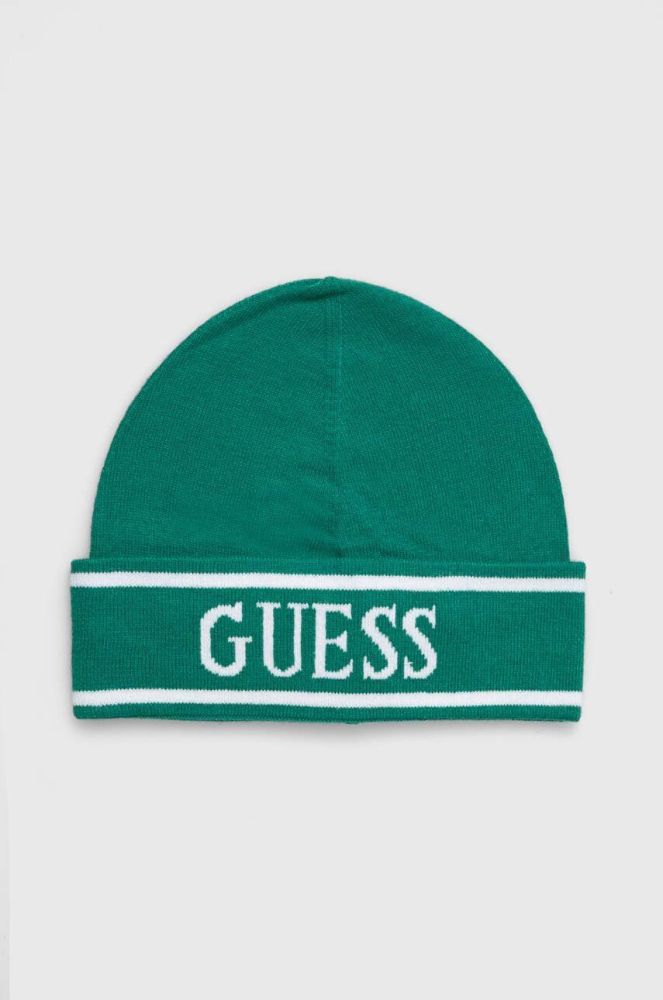Шапка Guess колір зелений з тонкого трикотажу