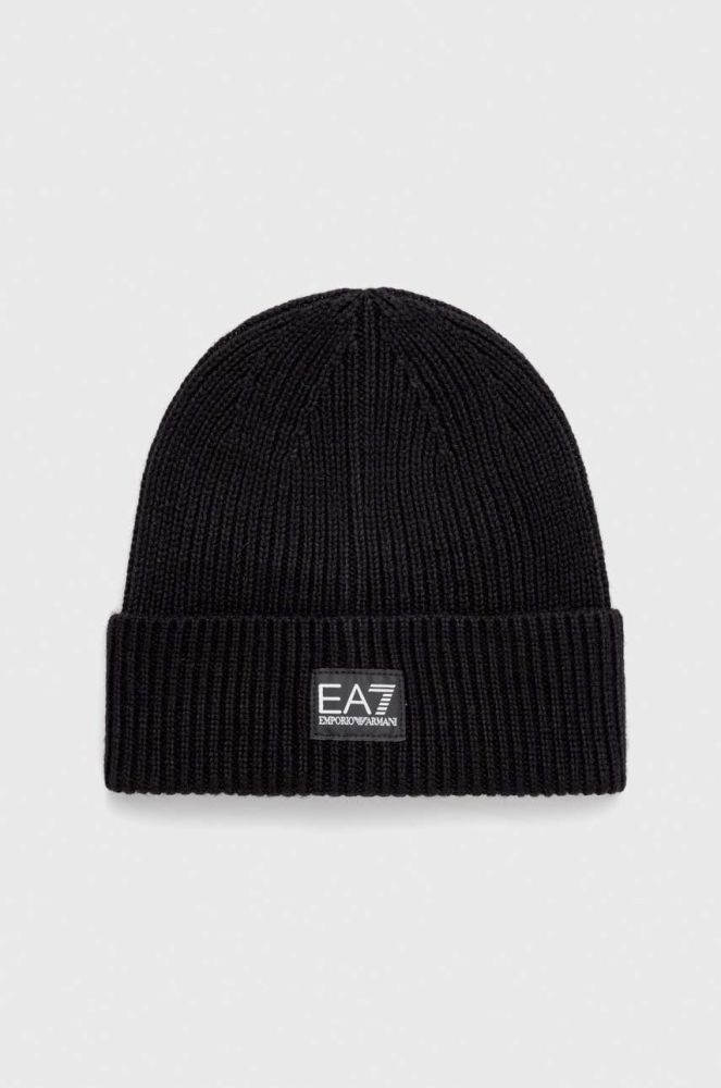 Шапка з домішкою вовни EA7 Emporio Armani колір чорний з товстого трикотажу (3629446)