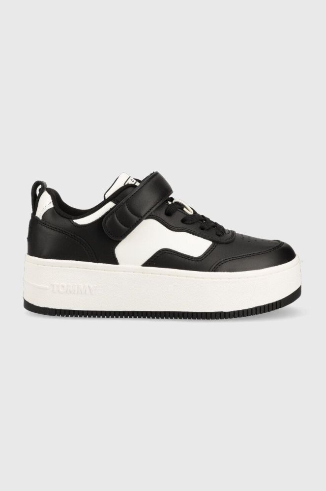 Шкіряні кросівки Tommy Jeans TJW VELCRO FLATFORM колір чорний EN0EN02210