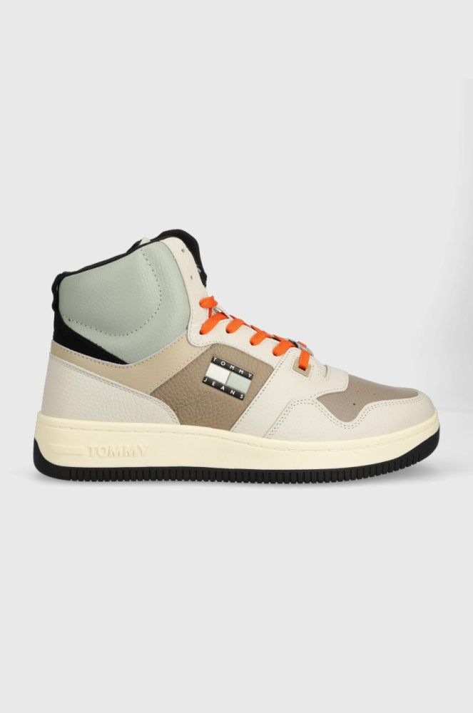 Шкіряні кросівки Tommy Jeans TJM BASKET MID LEATHER колір бежевий EM0EM01258