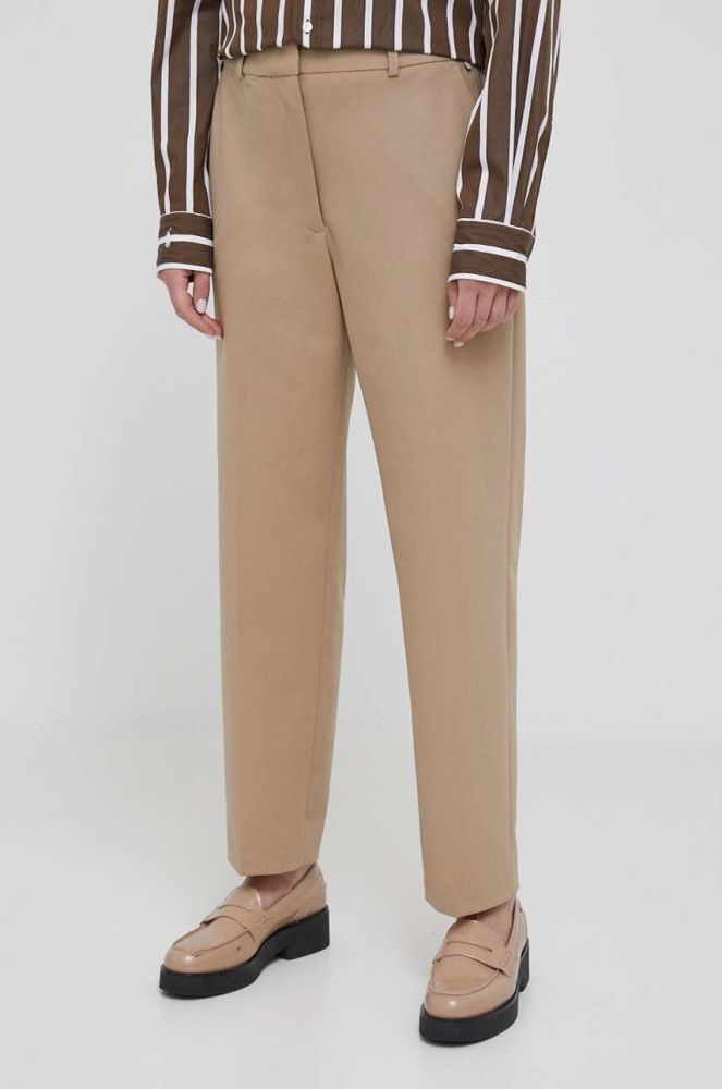Штани з домішкою вовни Tommy Hilfiger колір бежевий фасон chinos висока посадка