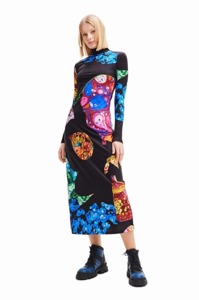 Сукня Desigual колір чорний midi розкльошена (3497623)