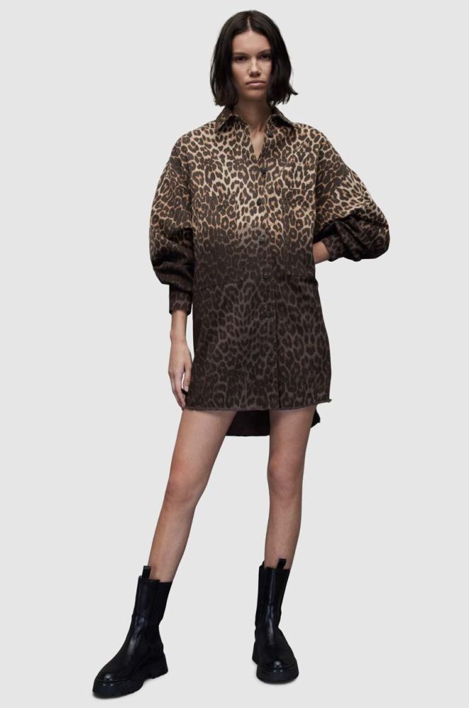 Бавовняна сукня AllSaints LILY LEPPO SHACKET D колір коричневий mini oversize