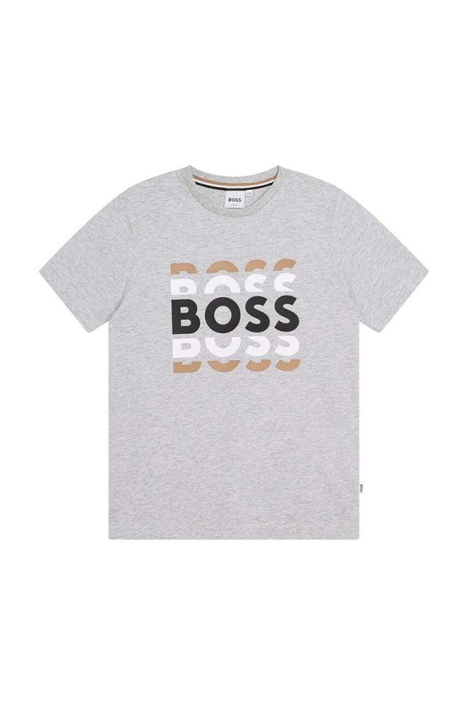 Дитяча бавовняна футболка BOSS колір сірий з принтом (3405117)