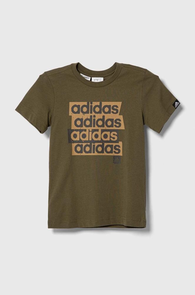 Дитяча бавовняна футболка adidas колір зелений з принтом (3443921)