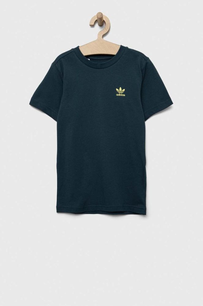 Дитяча бавовняна футболка adidas Originals колір зелений однотонний