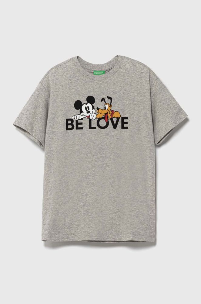 Дитяча бавовняна футболка United Colors of Benetton x Disney колір сірий з принтом