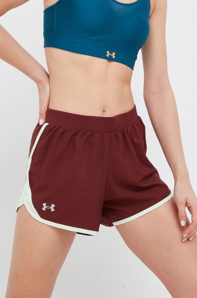 Шорти для бігу Under Armour жіночі колір бордовий однотонні середня посадка