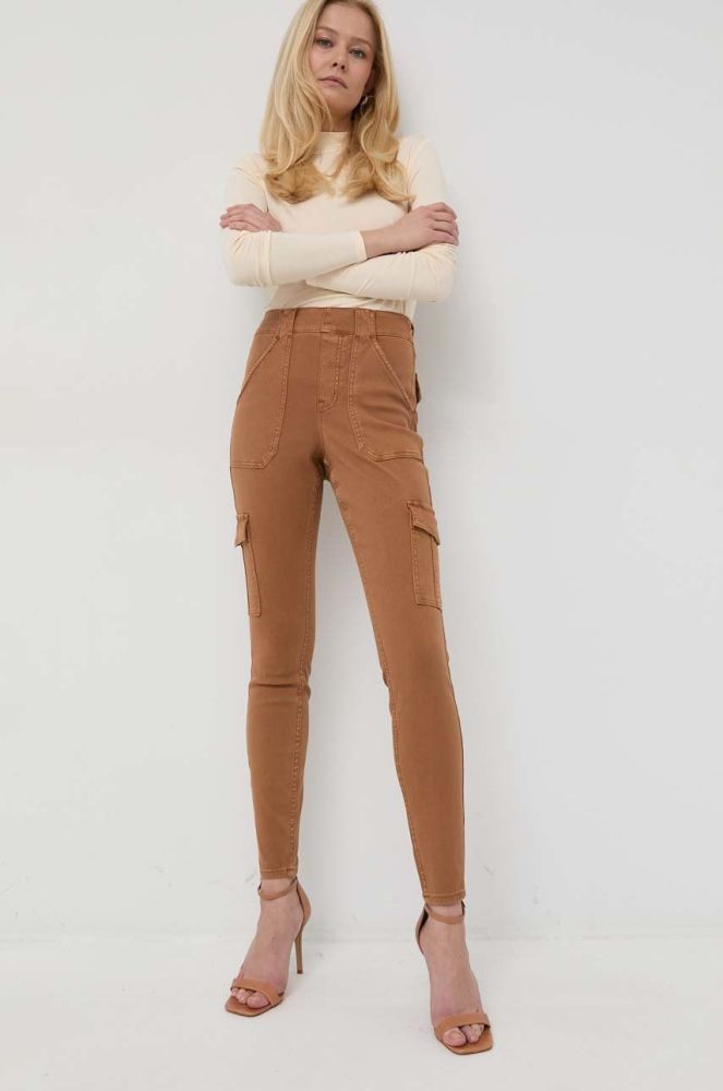 Моделюючі штани Spanx Stretch Twill Ankle Cargo жіночі колір сірий облягаючі висока посадка