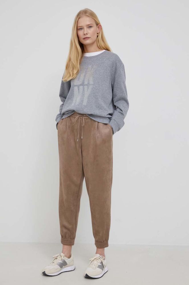 Штани Dkny жіночі колір коричневий фасон jogger висока посадка