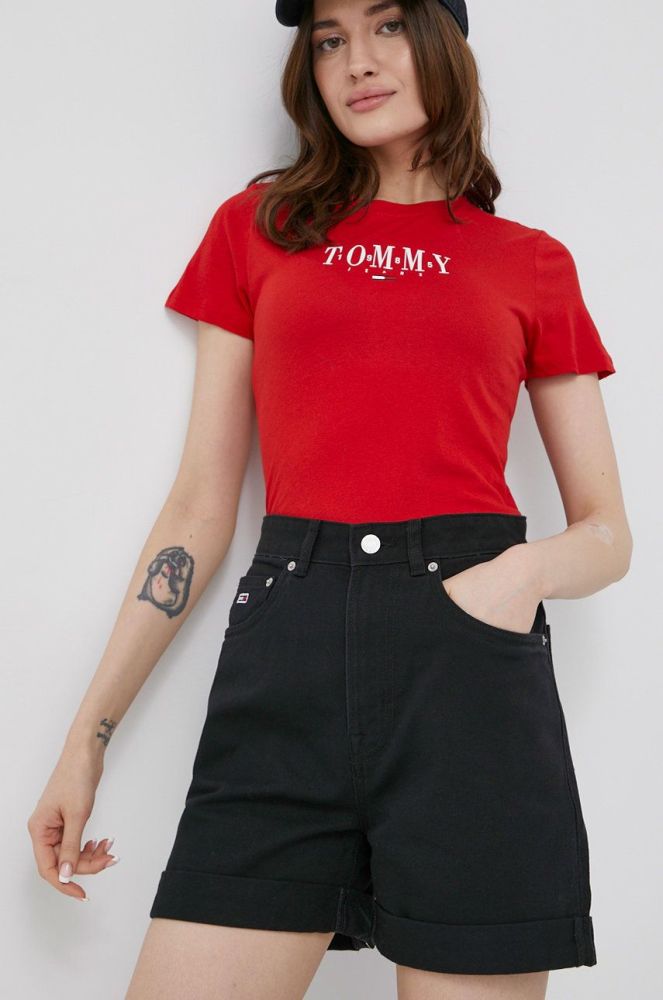 Джинсові шорти Tommy Jeans жіночі колір чорний однотонні висока посадка (2361665)