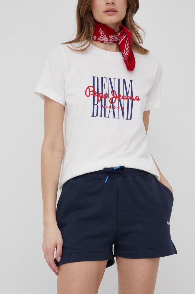 Бавовняні шорти Pepe Jeans Calista Short жіночі колір синій однотонні середня посадка