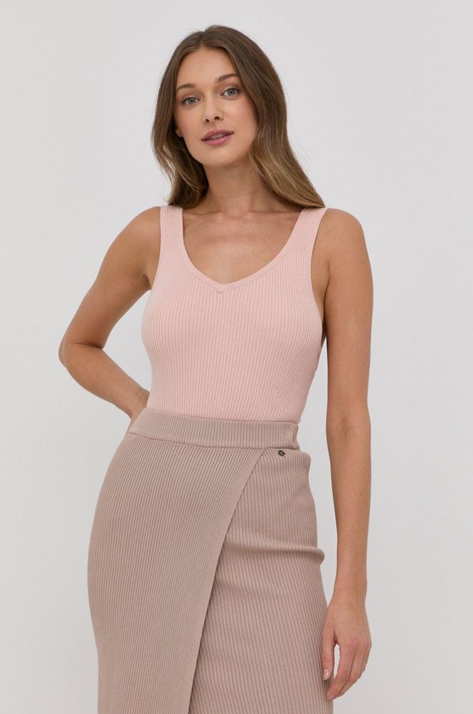 Топ з домішкою шовку Guess колір рожевий