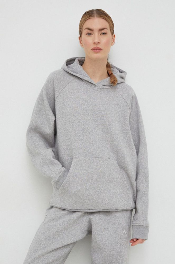 Кофта adidas жіноча колір сірий з капюшоном меланж