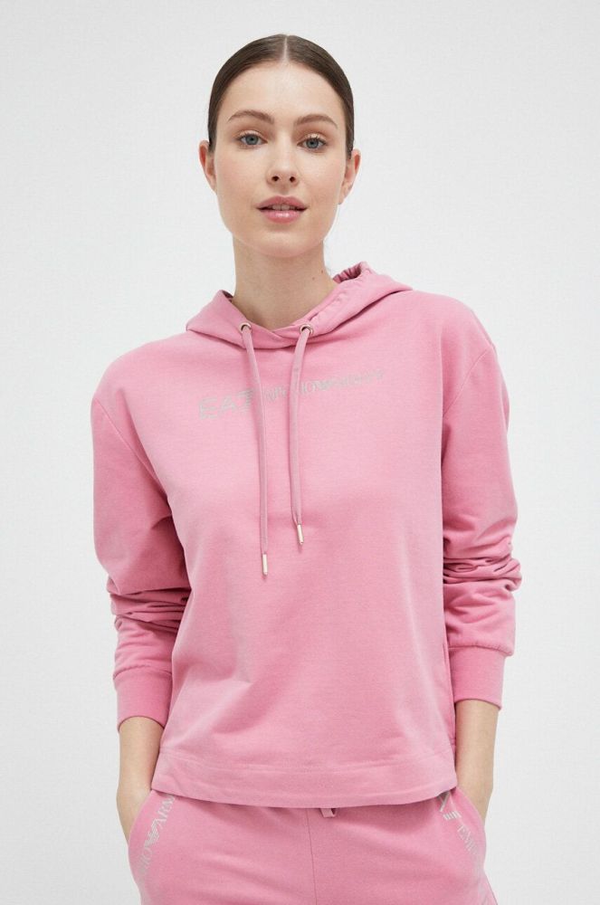 Кофта EA7 Emporio Armani жіноча колір рожевий з капюшоном з принтом (3035389)