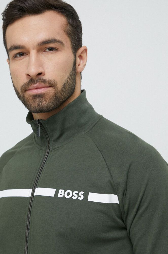 Бавовняна кофта лаунж BOSS колір зелений з принтом (3220965)