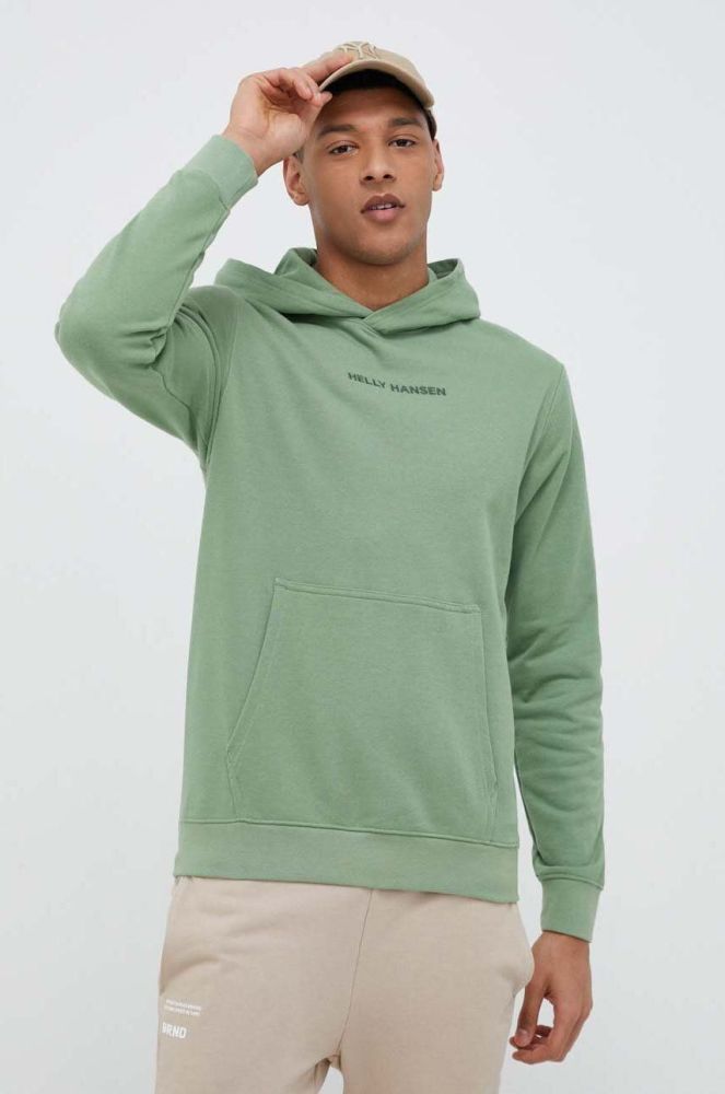 Кофта Helly Hansen чоловіча колір зелений з капюшоном з аплікацією 53924-699