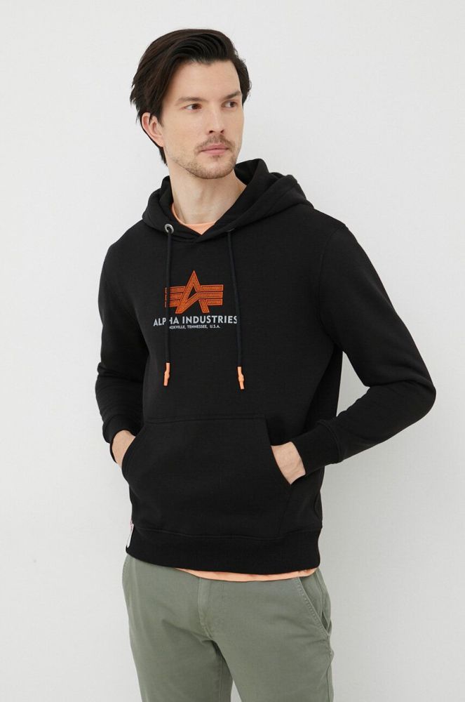 Кофта Alpha Industries чоловіча колір чорний з капюшоном з принтом (3122336)