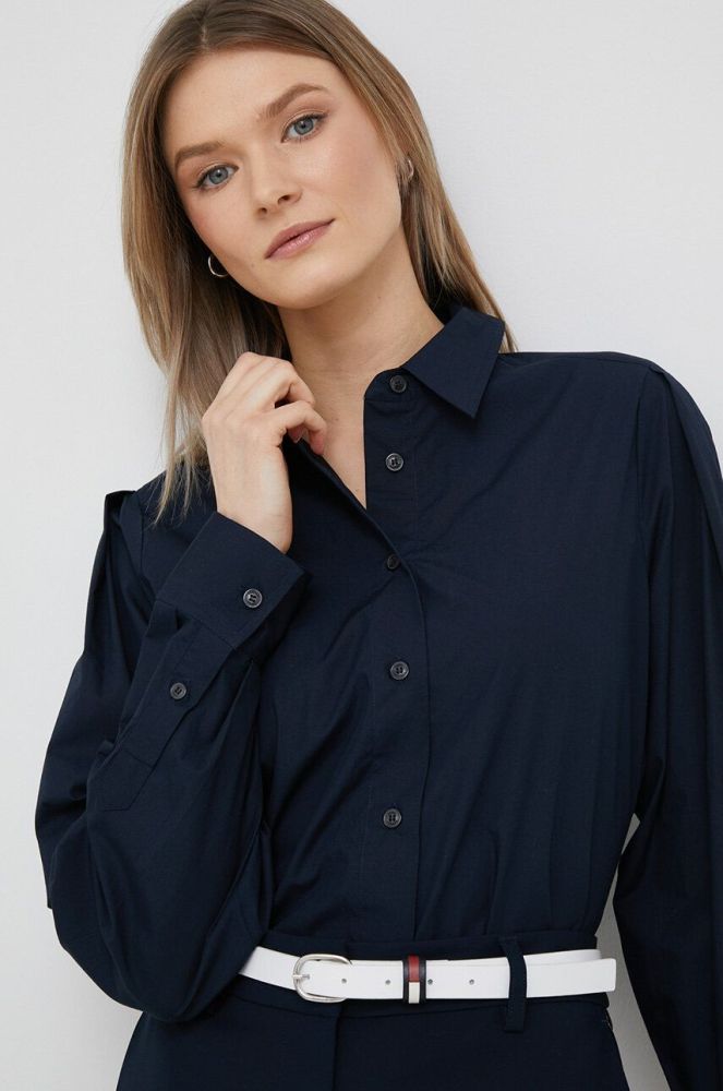 Бавовняна сорочка Tommy Hilfiger жіноча колір синій regular класичний комір (3007406)