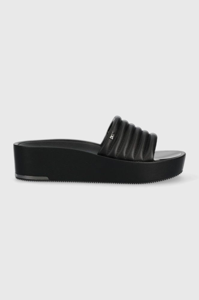Шкіряні шльопанці Dkny JASNA жіночі колір чорний на платформі K4205489