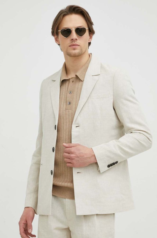 Льняний жакет Bruuns Bazaar Lino Karlo blazer колір бежевий