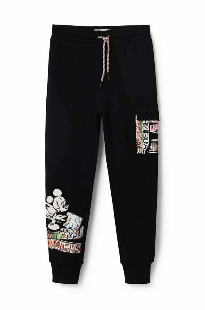 Дитячі бавовняні штани Desigual Disney's Mickey Mouse колір чорний з принтом