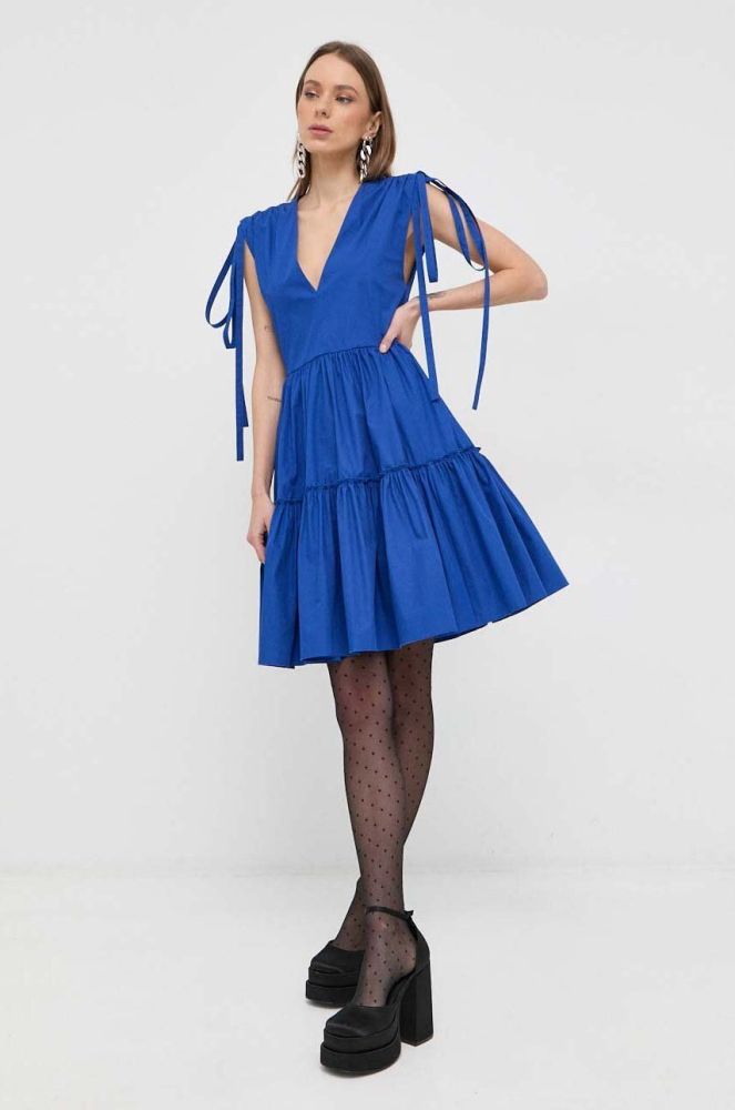 Бавовняна сукня Red Valentino mini розкльошена колір блакитний (3071303)