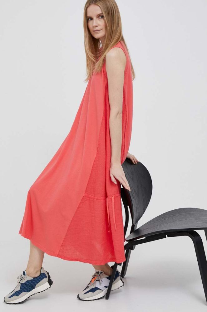 Сукня з домішкою льону Deha колір рожевий midi oversize (3220664)